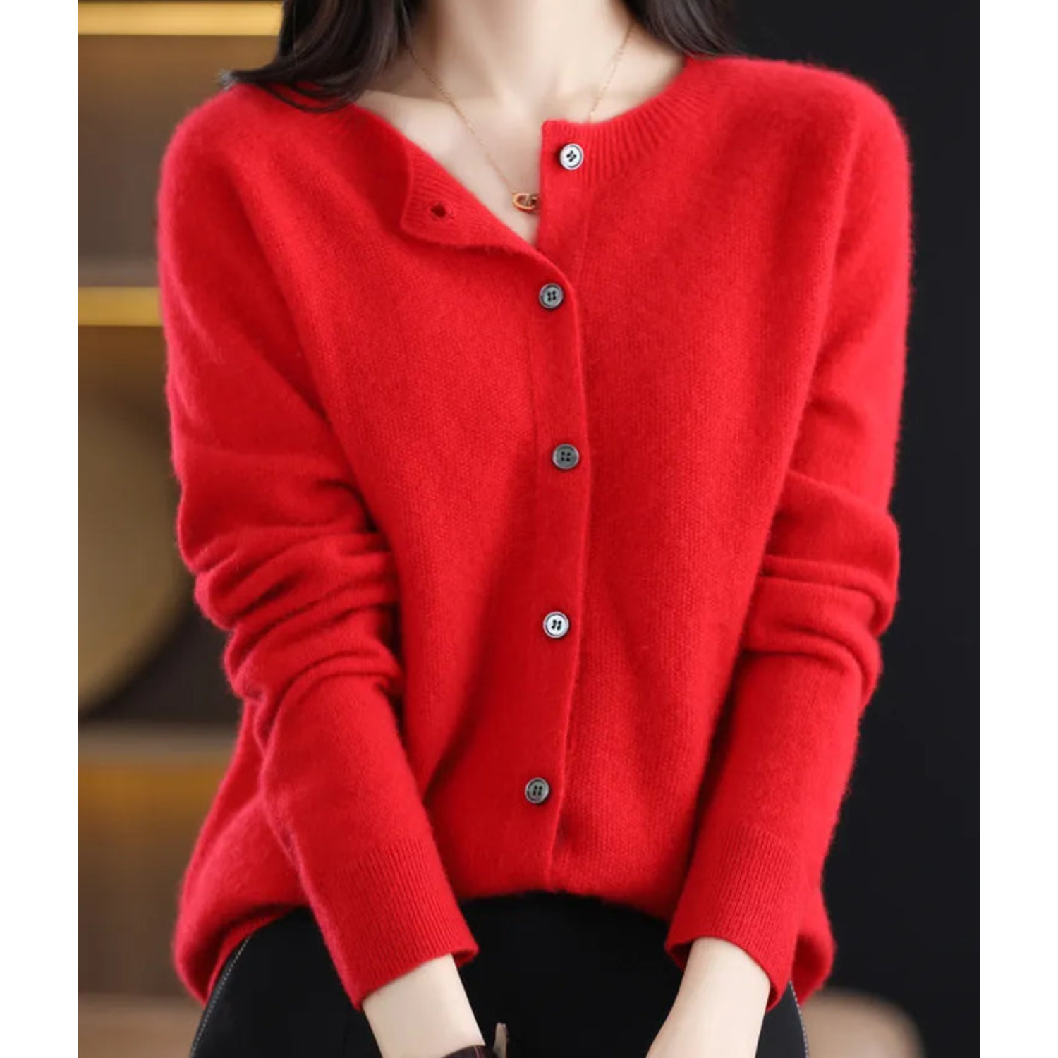 Merino Wool and Cashmere Cardigan with Round Neck