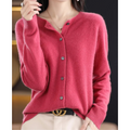 Merino Wool and Cashmere Cardigan with Round Neck