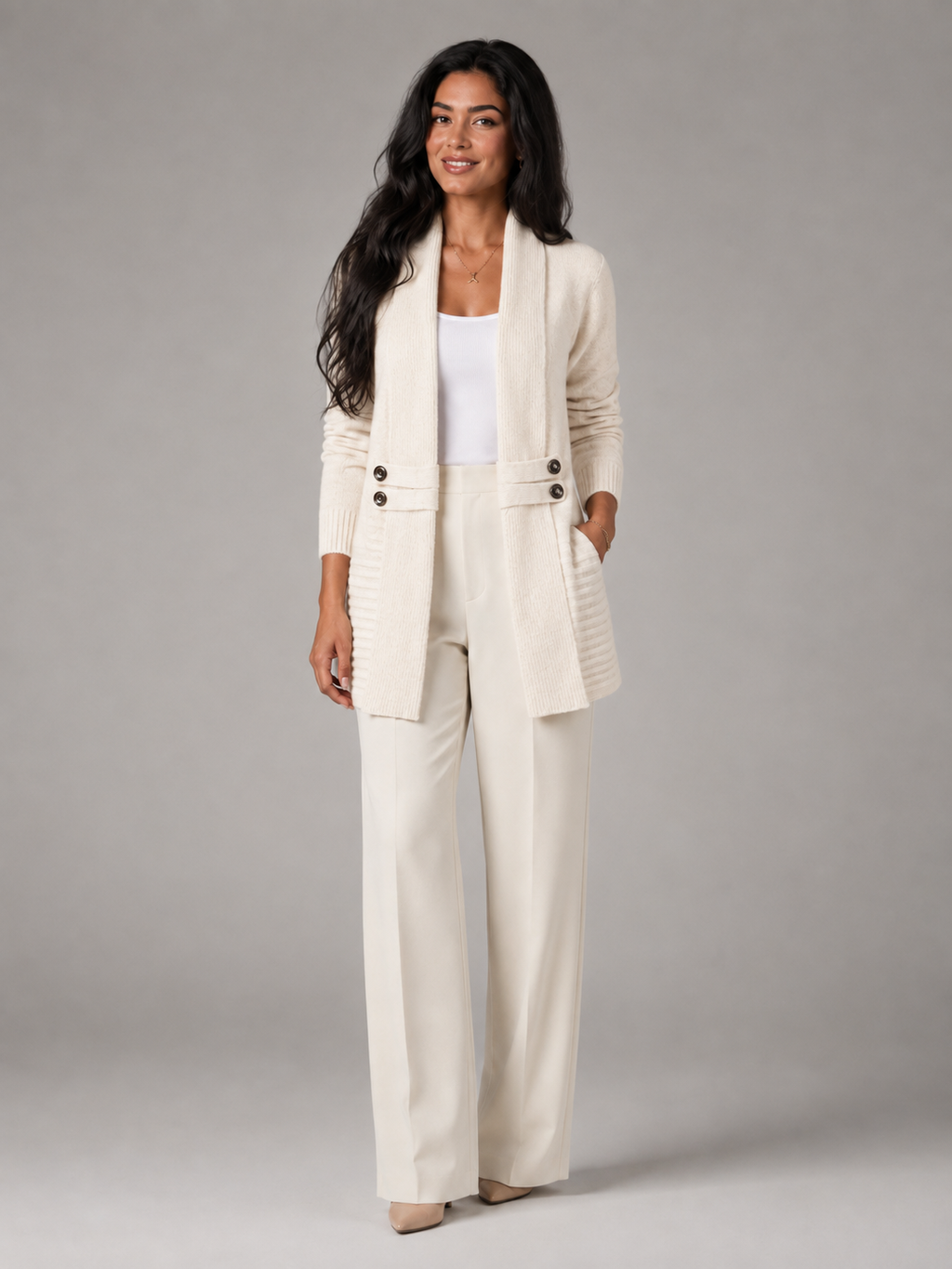 Women's Shawl Collar Button-Tab Cardigan