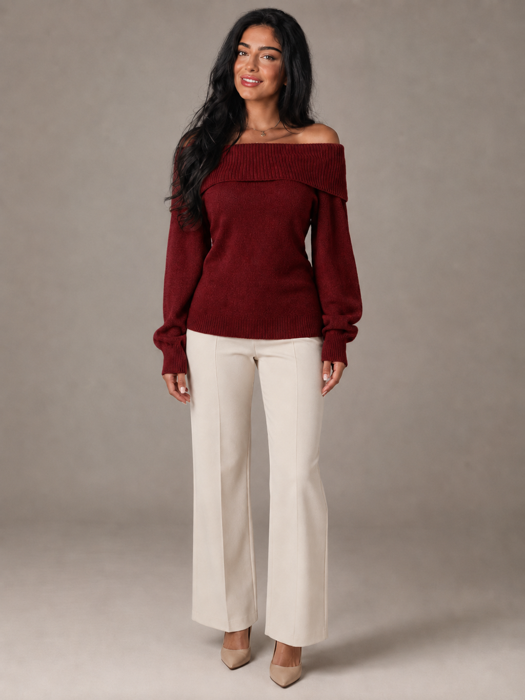 Women's Off Shoulder Fold-Over Sweater