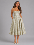 Floral Corset Sweetheart Midi Dress Wedding Guest