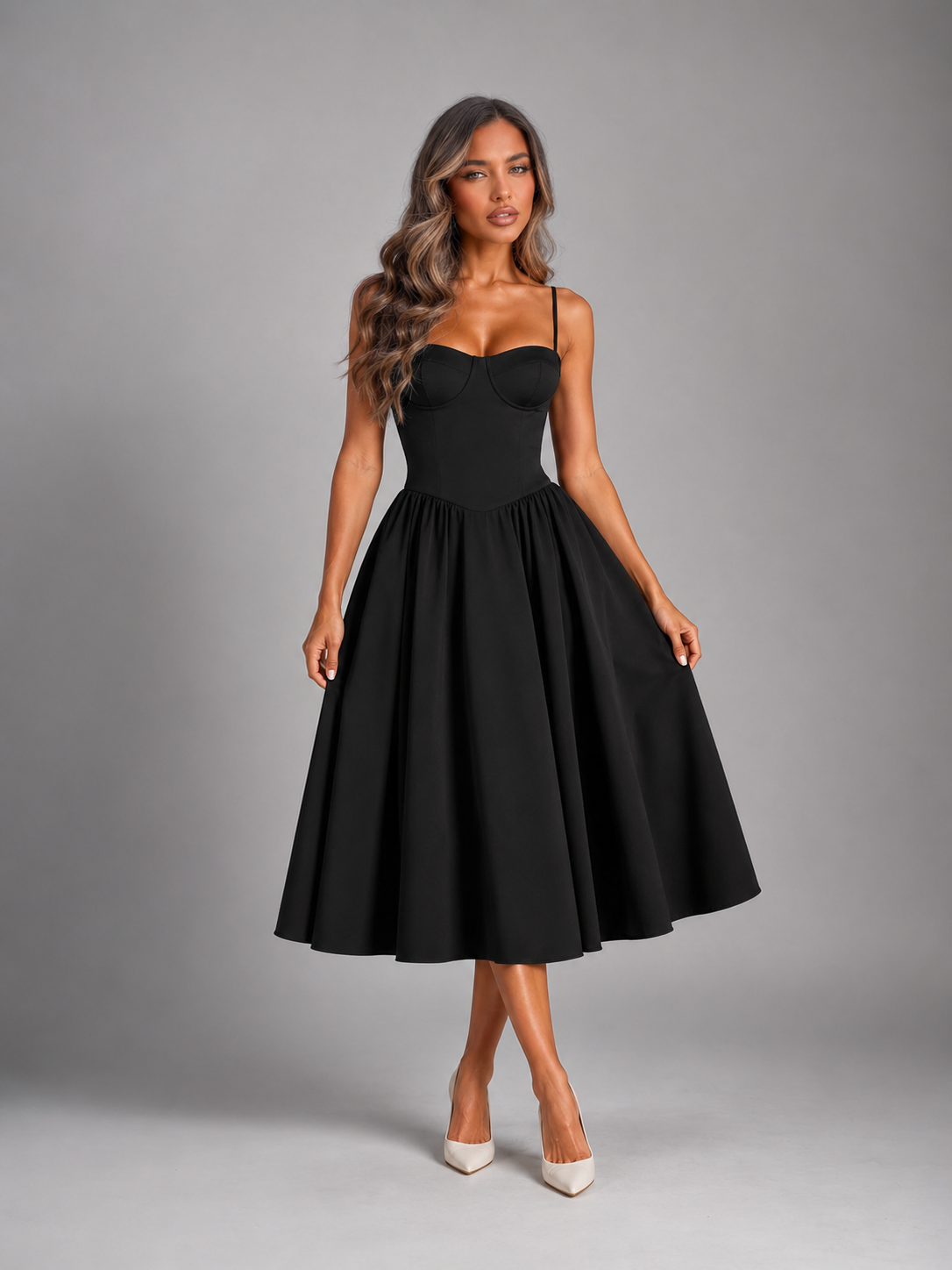 Floral Corset Sweetheart Midi Dress Wedding Guest