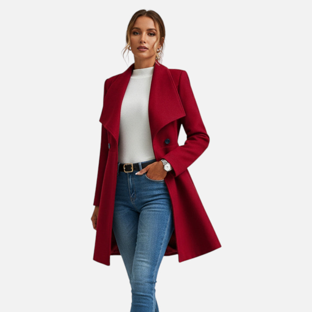 Tailored Wool Coat with Notch Lapel and Button Front