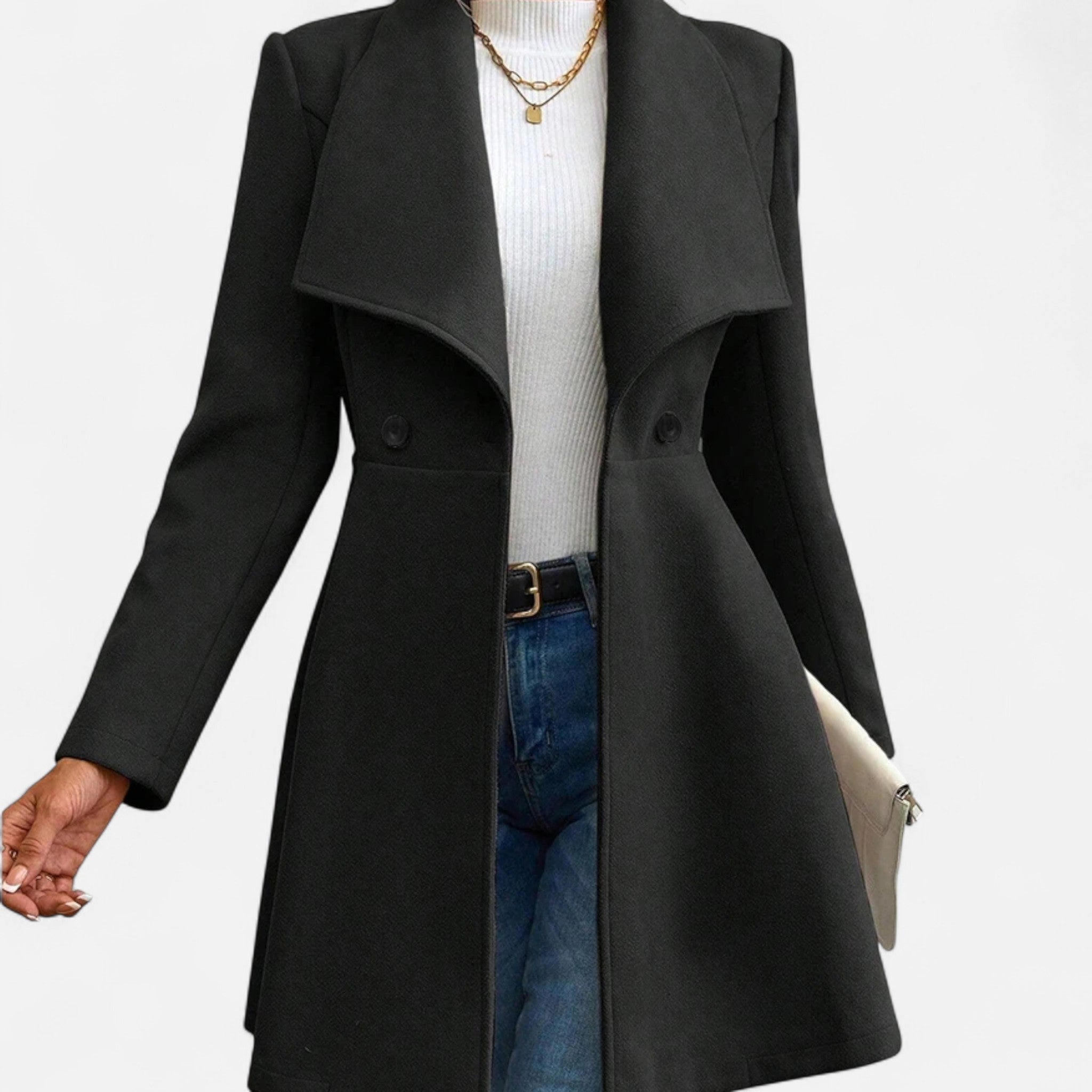 Tailored Wool Coat with Notch Lapel and Button Front