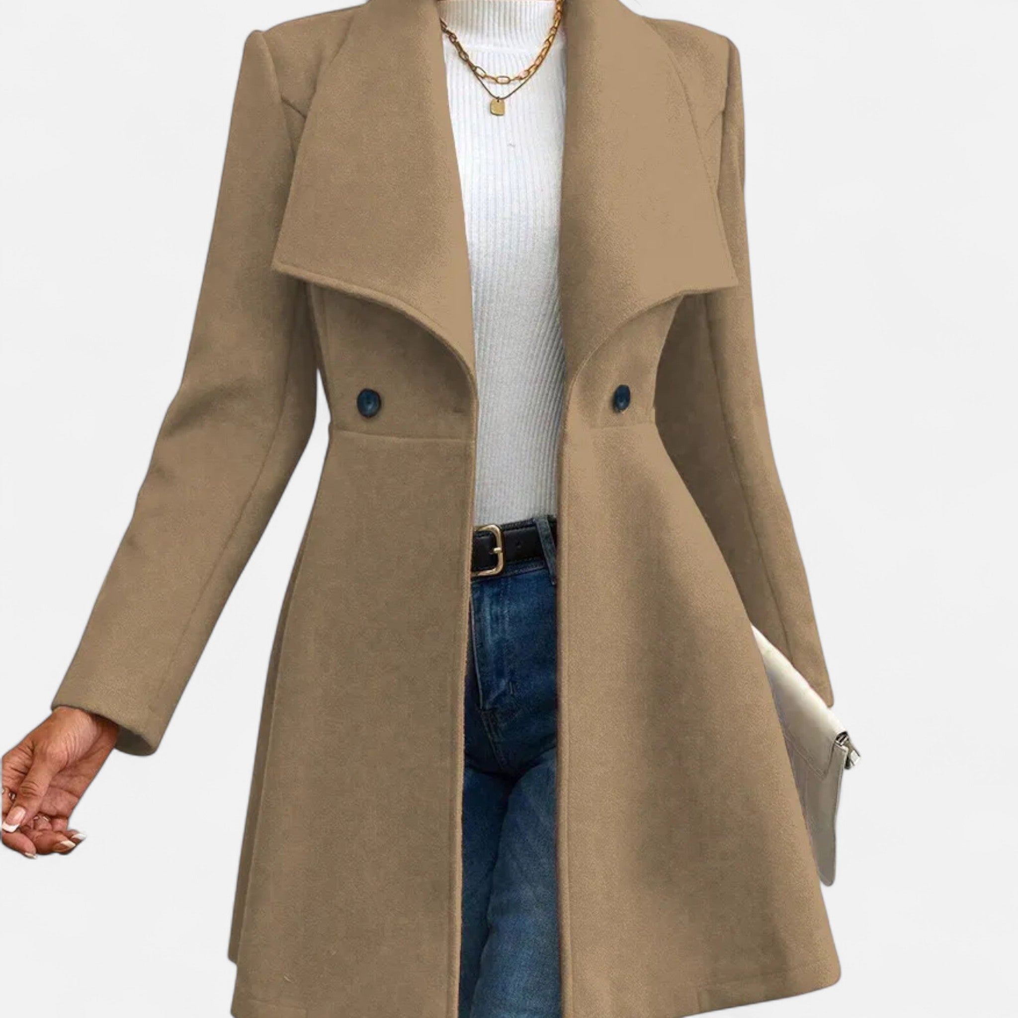 Tailored Wool Coat with Notch Lapel and Button Front